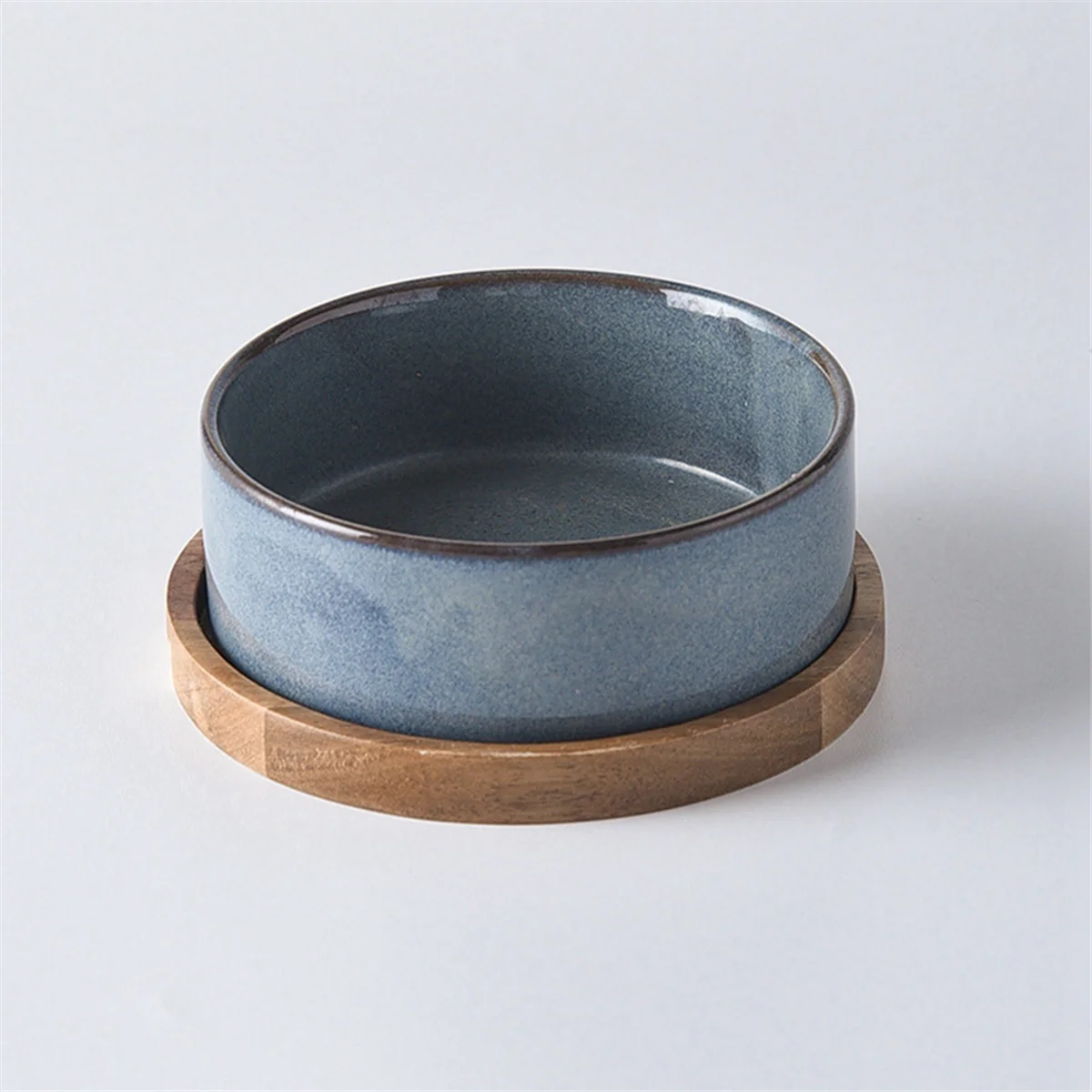 Ceramic Cat Bowl with Neck Protective Collar Anti-Collision Wooden Tray